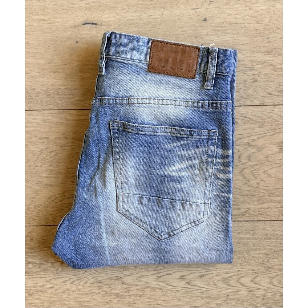 Smoke Rise DNM CO. Men Jeans 32X32 Light Blue Denim Distressed Bar Code Y2K - Picture 5 of 6